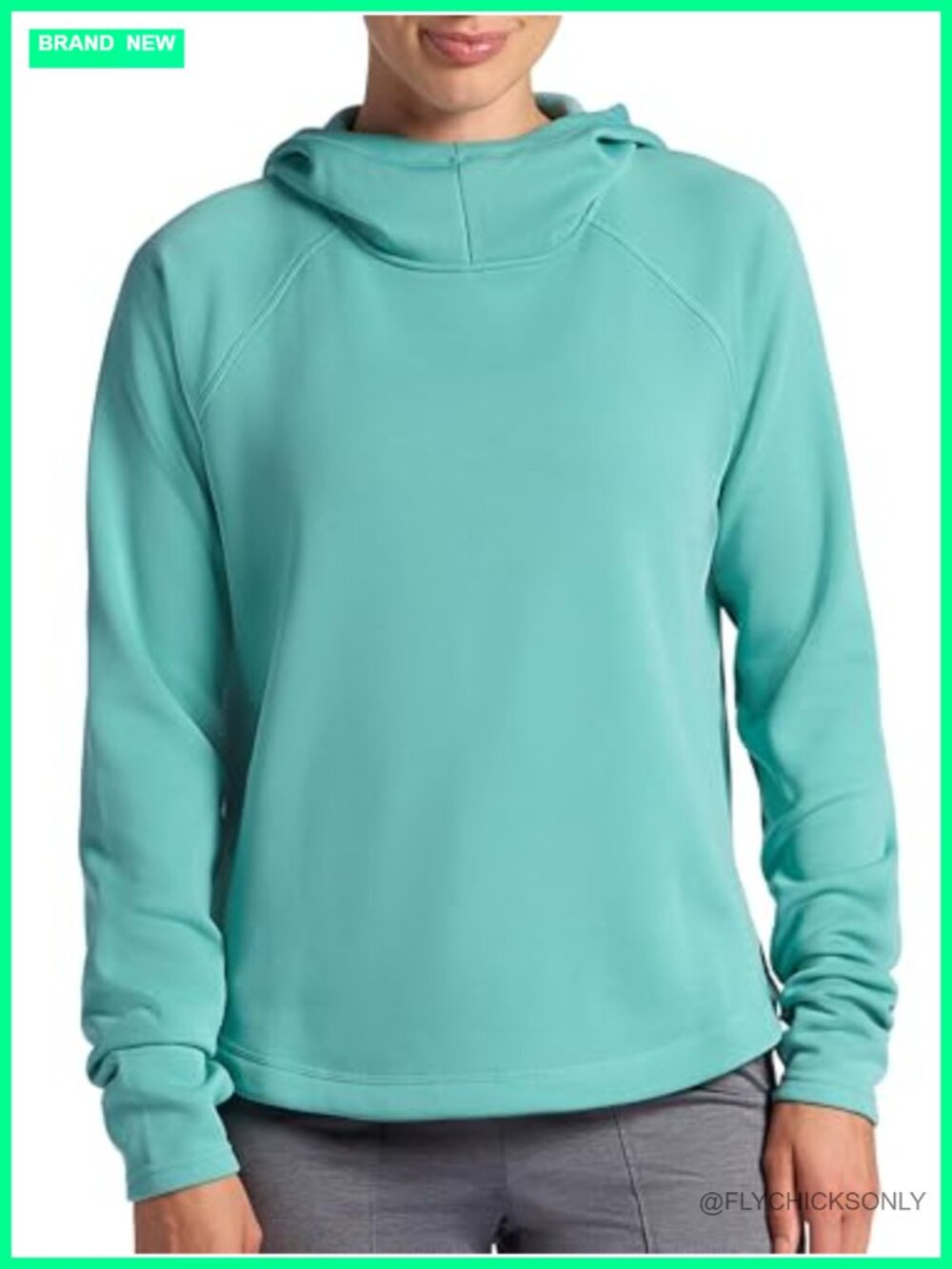 HEAD Cowl Neck Hooded Raglan Sweatshirt Slim Fit Faux Fur Fleece Pullover